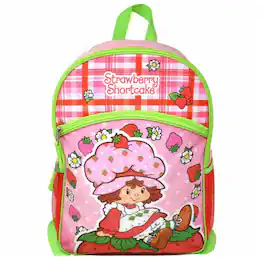American Greetings - Strawberry Short 16" Plain Front Nylon School Backpack 16" Bookbag for Girls - Pink