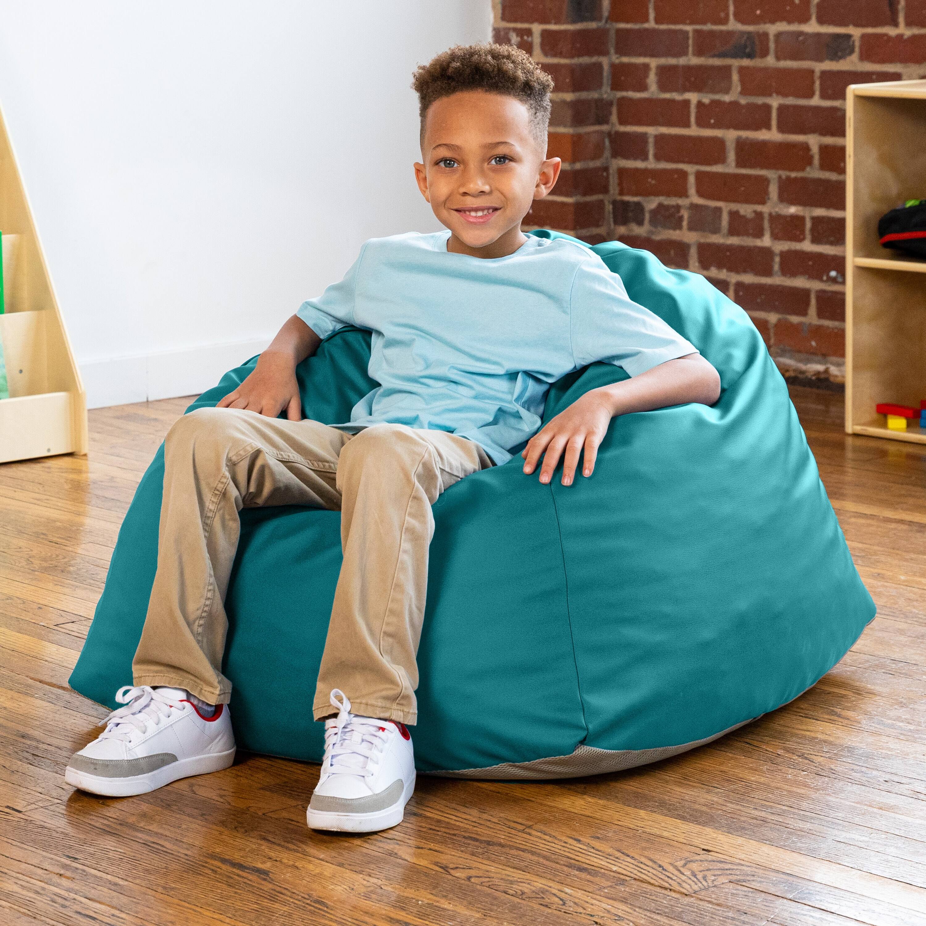 Angle. Jaxx - Jaxx Gumdrop Jr. Kids Bean Bag for Early Childhood & Educational Environments, Premium Vinyl - Turquoise - Turquoise.