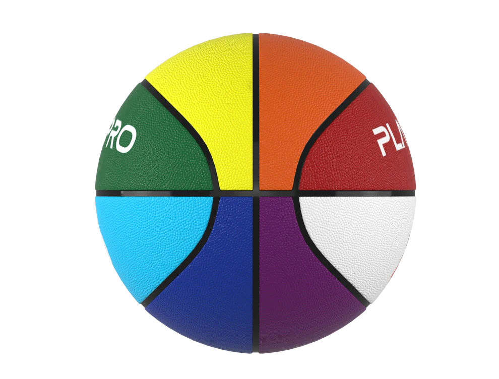 Back. PlayProCo - Premium Rubber Basketball for Kids and Adults - Multicolored.