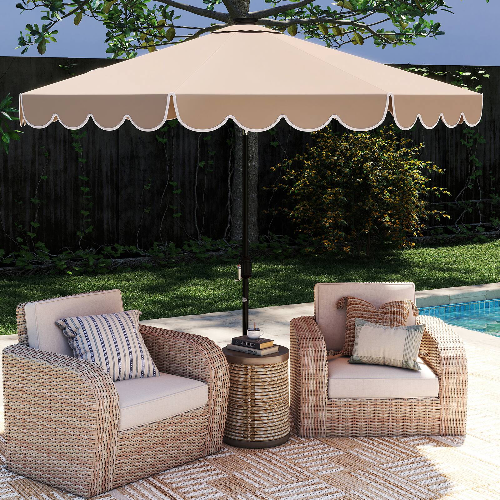 Alt View 3. Costway - Costway 10 FT Solar Patio Umbrella with 24 LED Lights 8 Ribs & Tilt Adjustment - Beige.