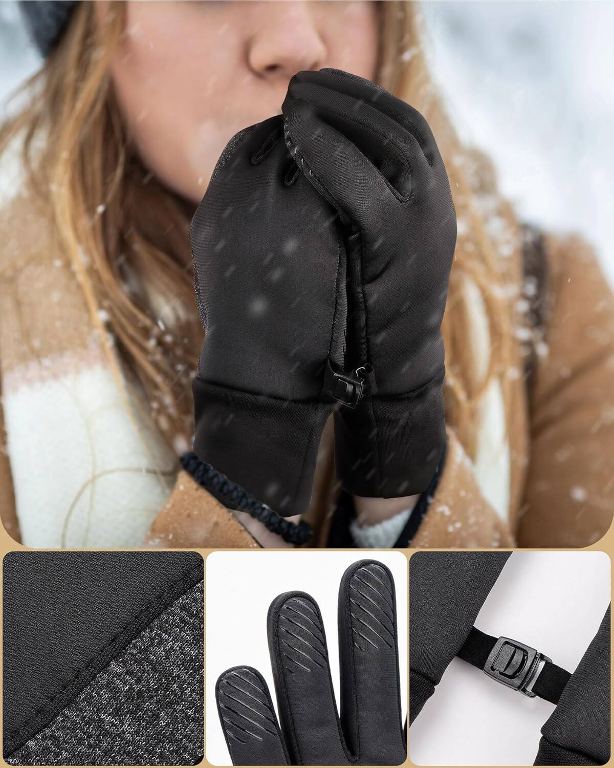 Alt View 1. Cozy Serene - Winter Gloves Women Men Ski Snow Gloves Liner Thermal Warm Fleece Touch Screen (Touchscreen, Heated) - Medium.
