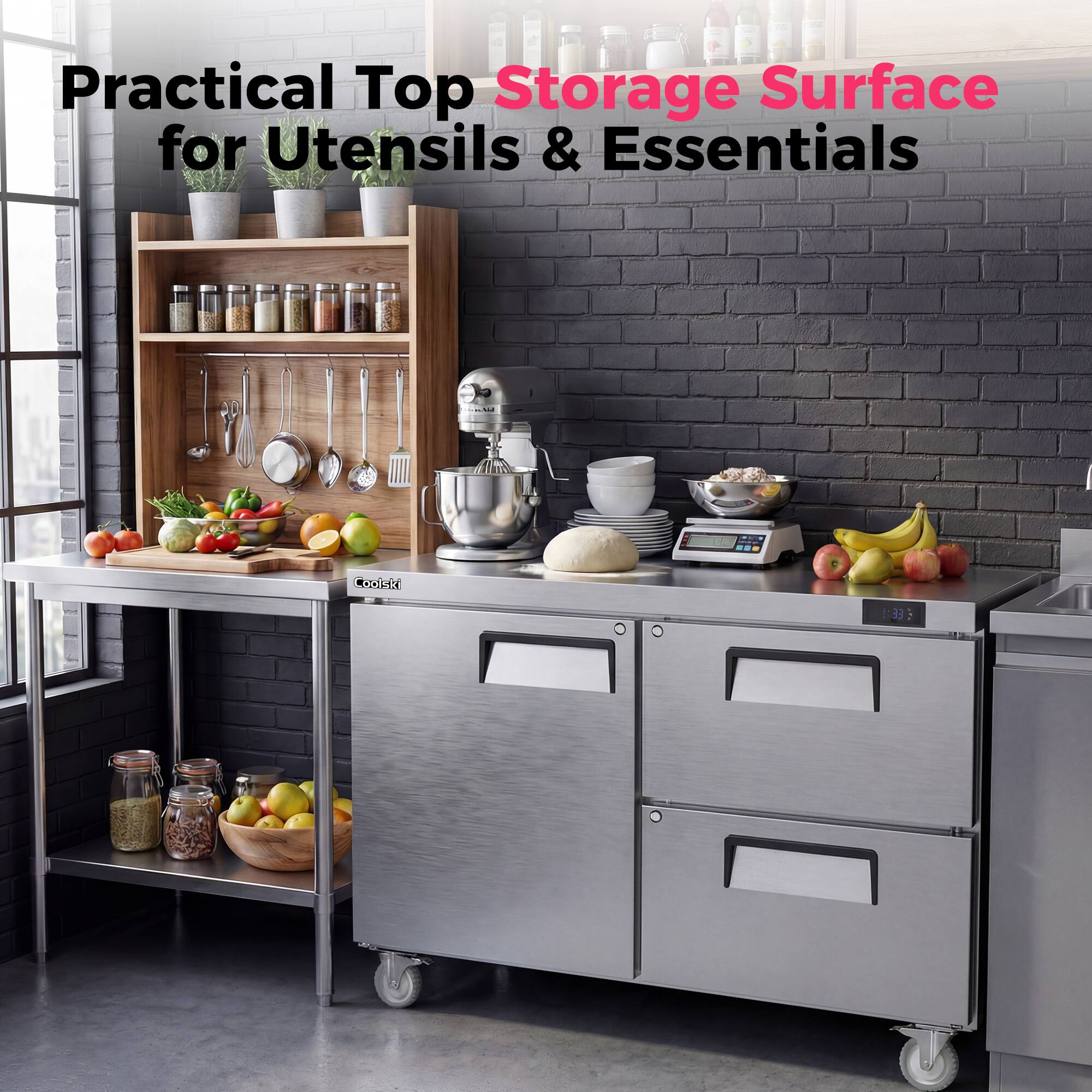 Practical Top Storage Surface for Utensils & Essentials