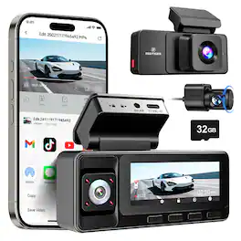 REDTIGER - A3-3 Channel, 2.5K Dash Camera, WDR Night Vision, 32GB Card, WiFi GPS - Black