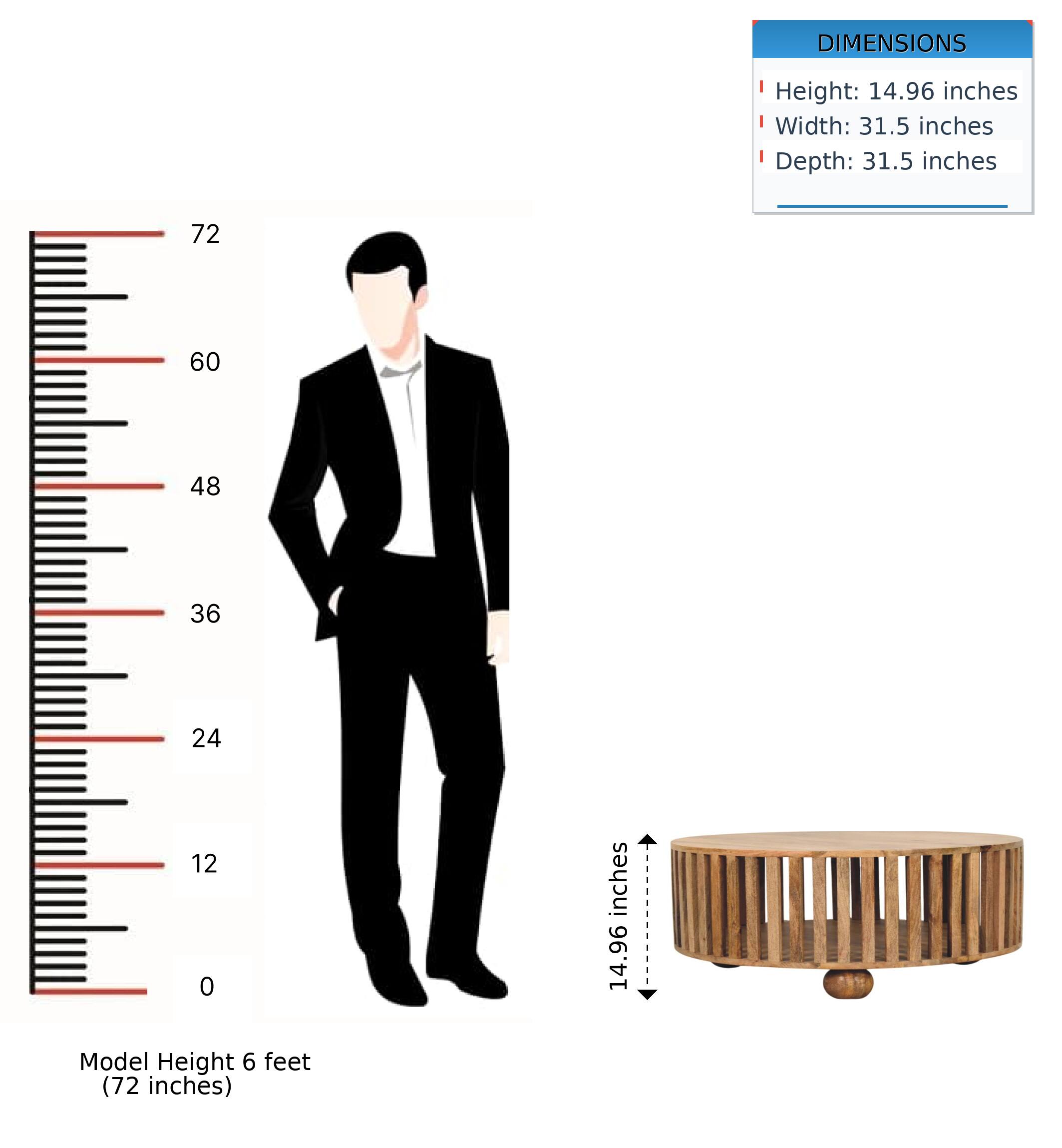 DIMENSIONS  
Height: 14.96 inches  
Width: 31.5 inches  
Depth: 31.5 inches  

Model Height 6 feet (72 inches)