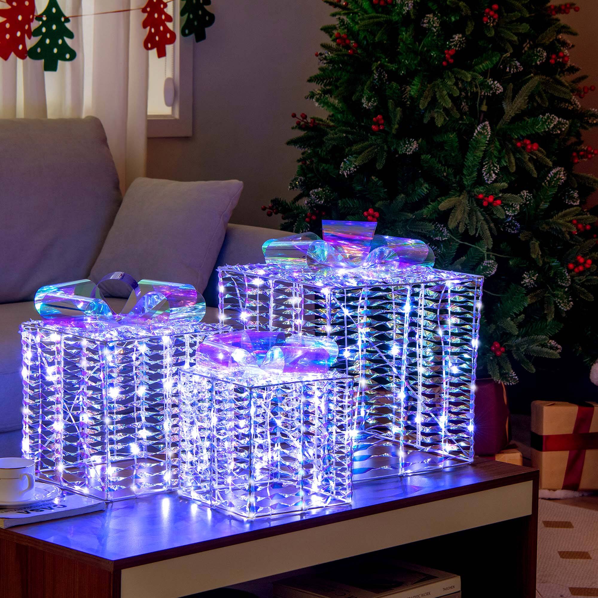 Alt View 6. Costway - Set of 3 Christmas Gift Box LED Lighted Present Box Decoration Yard - Iridescent.