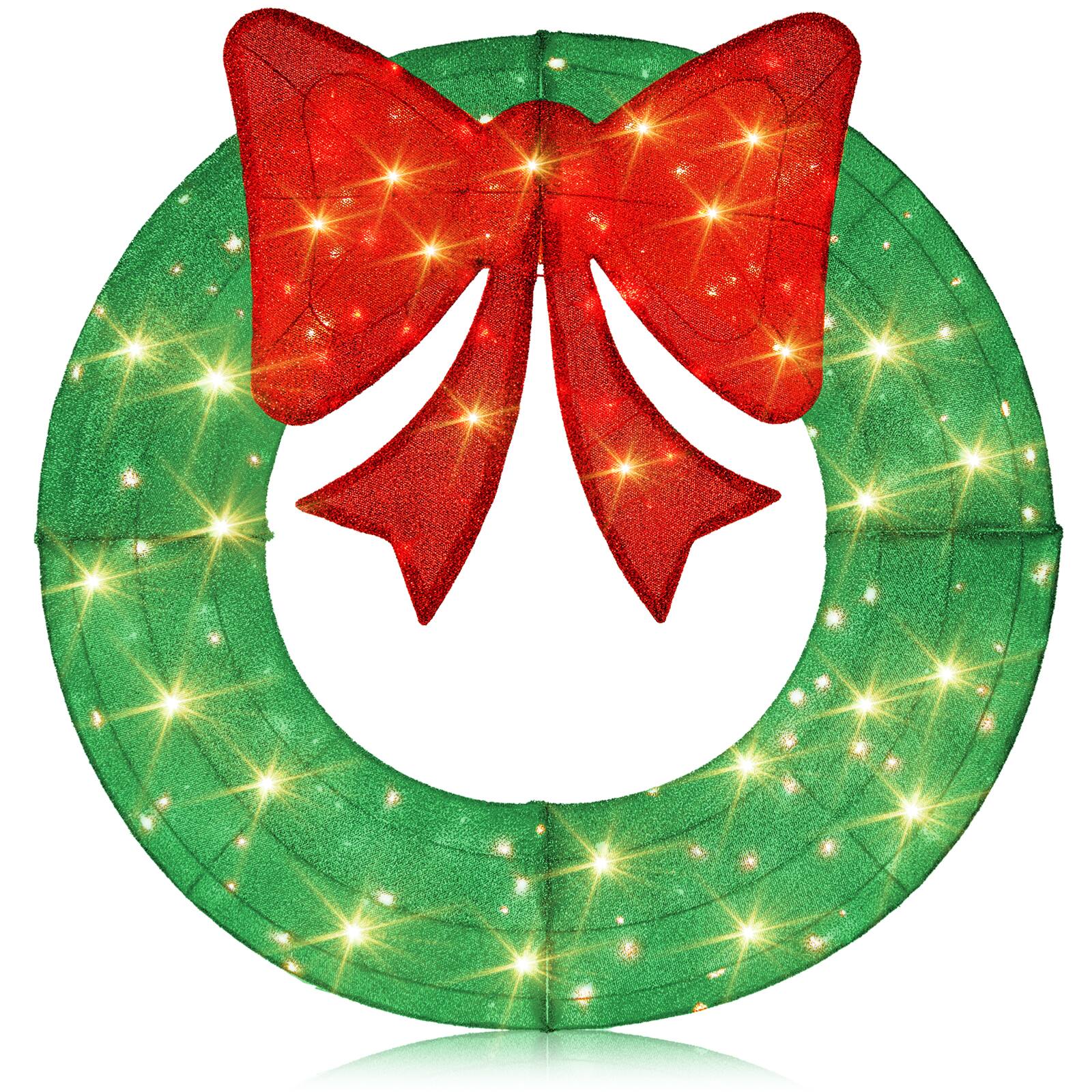 Gymax - 48 Inch Pre-Lit Christmas Wreath w/ 200 LED Lights Red Bow Hanging Hooks - Green price history on PriceWatchPro