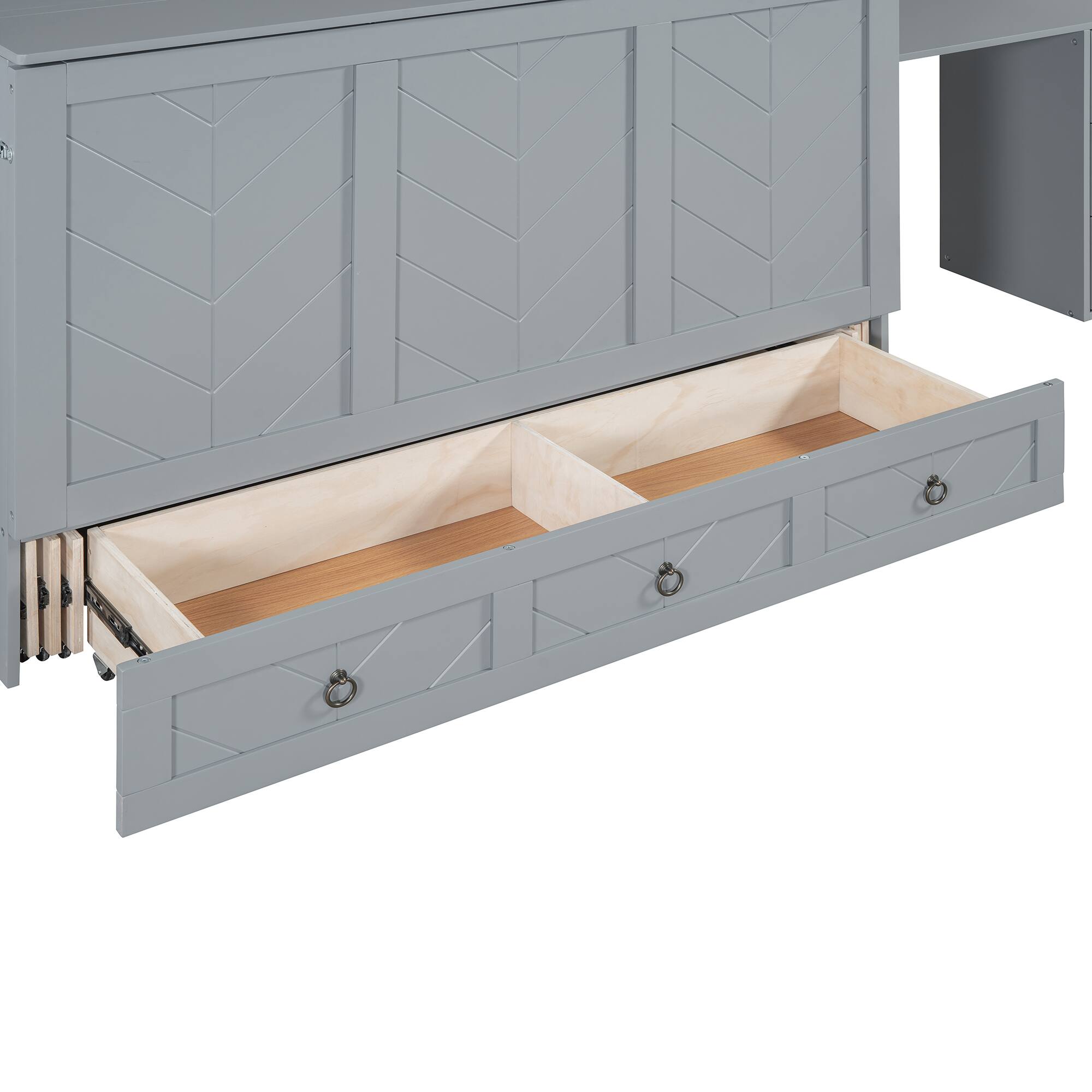Alt View 9. Tiramisubest - Queen Size Murphy Bed with USB, Drawer, Wardrobe/Desk - Gray Wood+MDF Cabinet Bed - Gray.