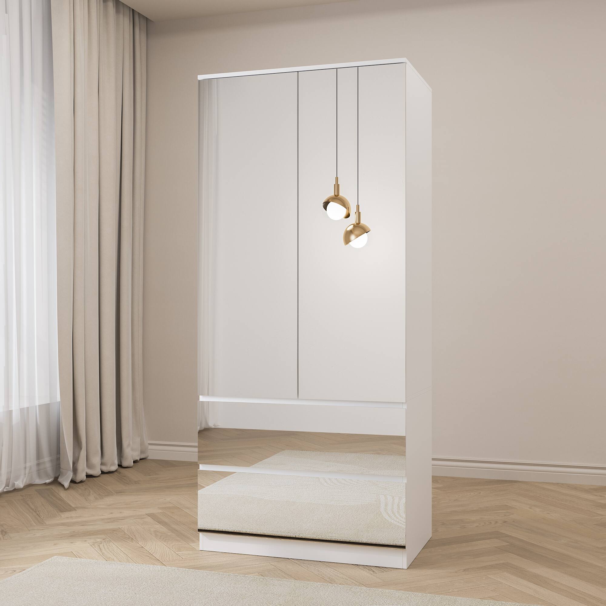 Alt View 8. FUFU&GAGA - FUFU&GAGA Mirrored Wardrobe with Drawers & Anti - Tip Hardware - White.