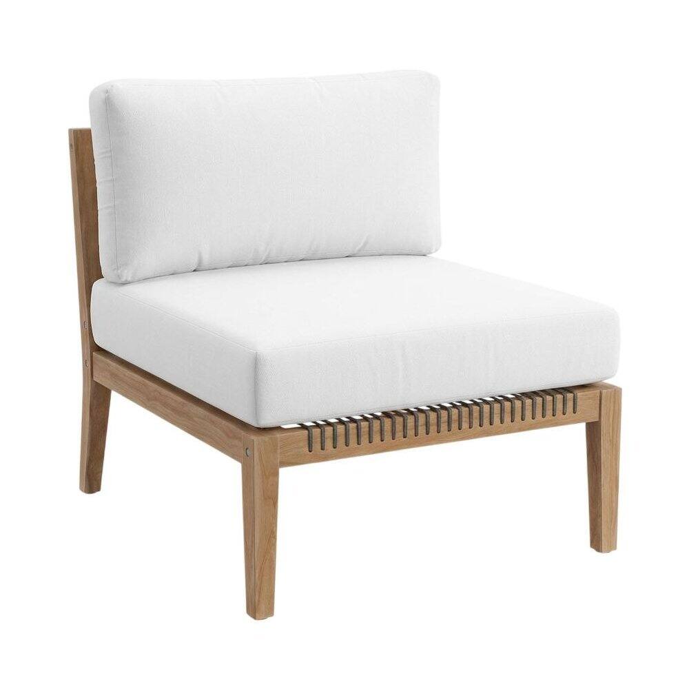 Front. Outdoor Escape - Teak Wood Outdoor Lounge Chair With Back And Seat Cushions - Gray.