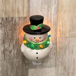Left. BreeBe - Ceramic Tophat Snowman Nightlight - Multicolor.