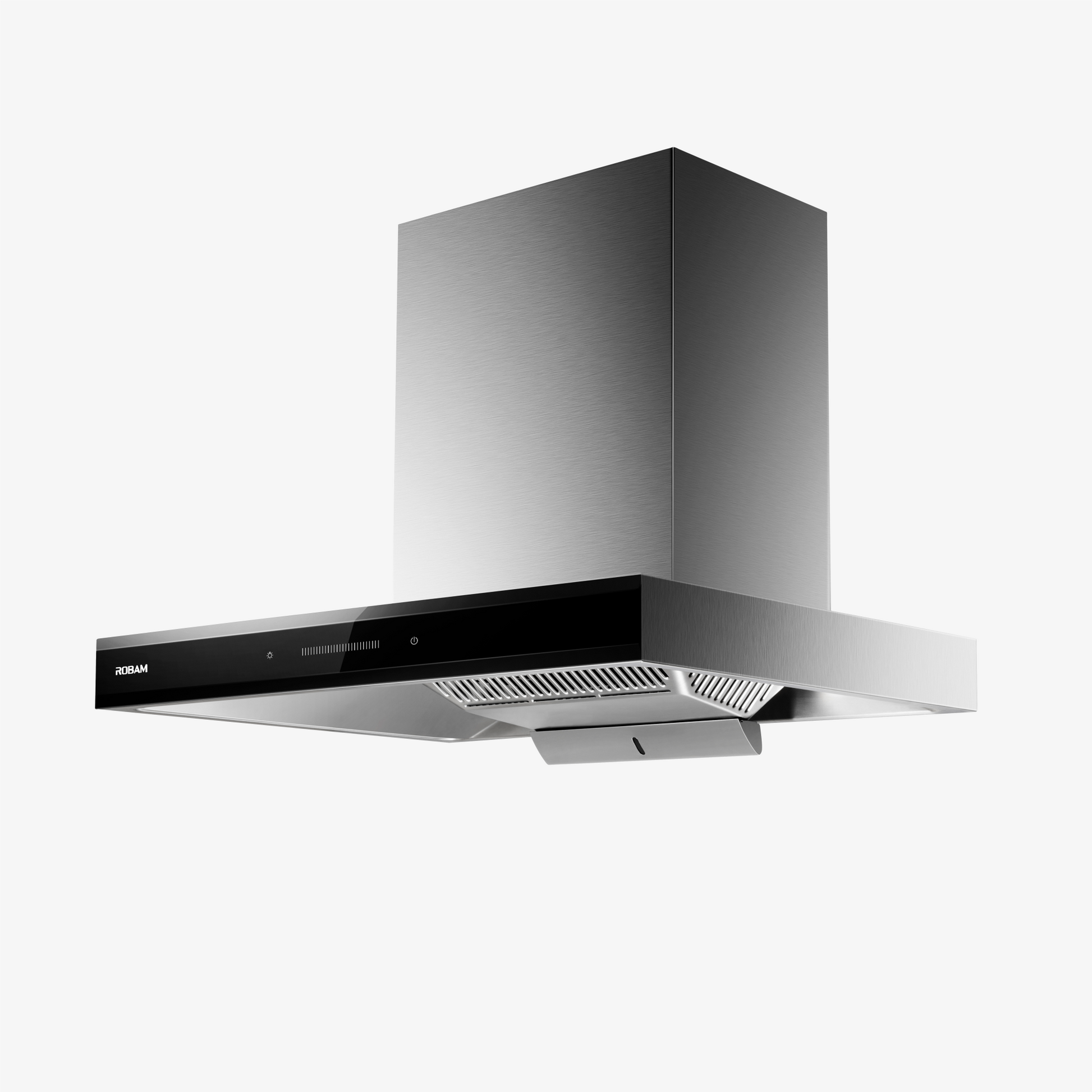 Angle. Robam - CleanAir Series 30" Wall Mount Range Hood - 1100CFM, Ultra-Slim Design, 9-Speed Touch Control - Black.