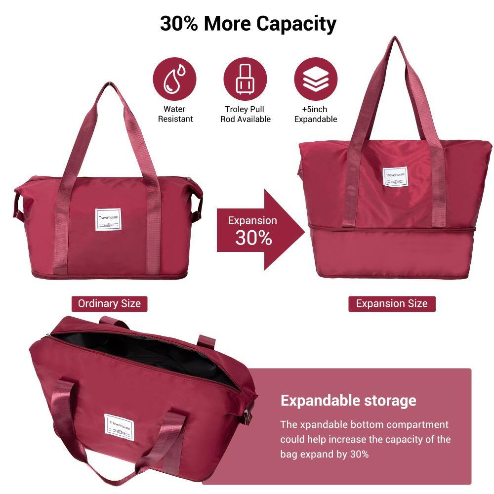 30% More Capacity

- Water Resistant
- Trolley Pull Rod Available
- +5inch Expandable

Expansion 30%

Ordinary Size

Expansion Size

Expandable storage

The expandable bottom compartment could help increase the capacity of the bag by 30%