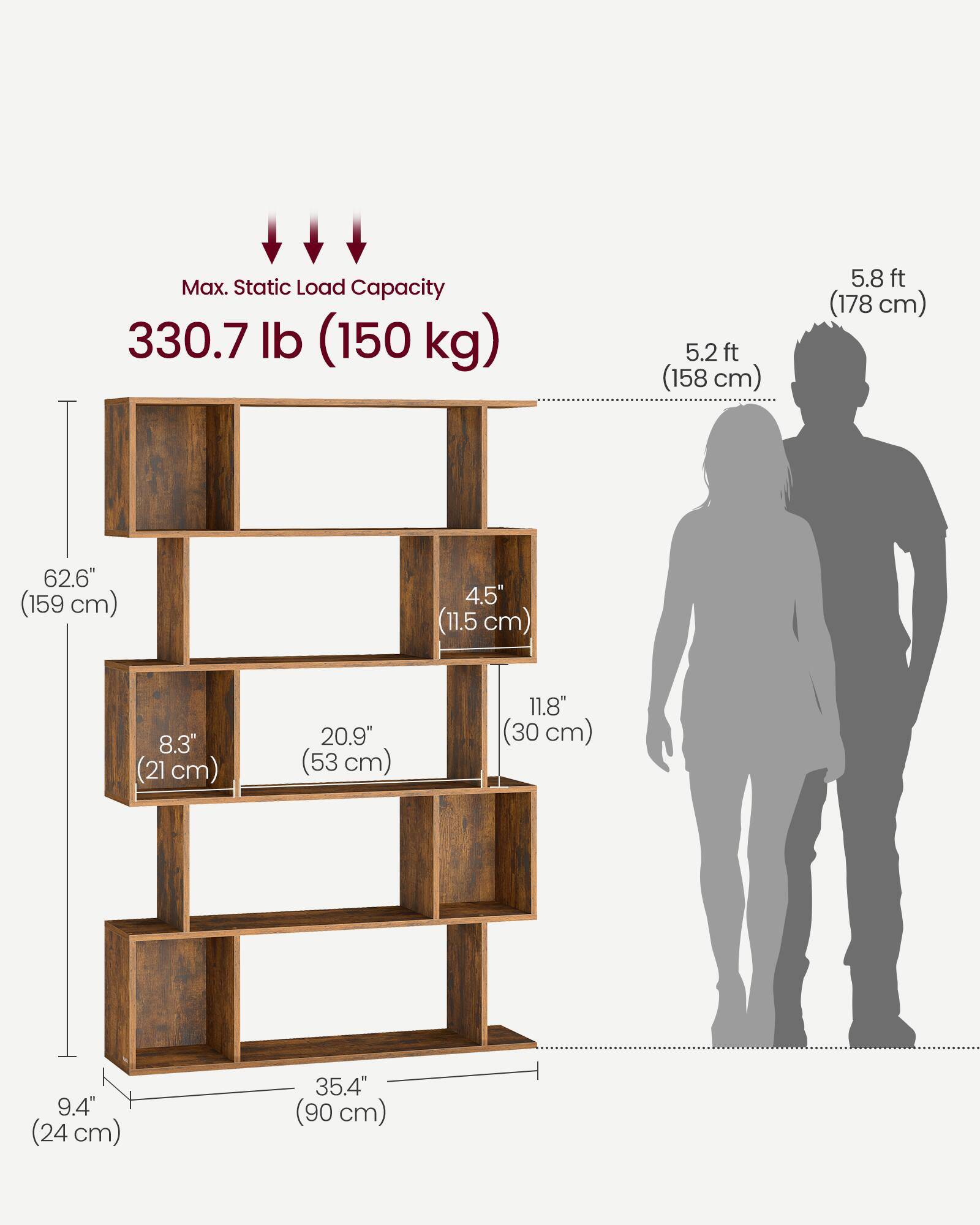 Max. Static Load Capacity: 330.7 lb (150 kg)

- 5.2 ft (158 cm)
- 5.8 ft (178 cm)
- 62.6" (159 cm)
- 4.5" (11.5 cm)
- 8.3" (21 cm)
- 20.9" (53 cm)
- 11.8" (30 cm)
- 9.4" (24 cm)
- 35.4" (90 cm)