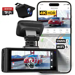REDTIGER - 4K HDR Dash Cam Front and Rear, 5.8GHz WiFi APP, 3.18" Touchscreen, Voice Control, 128G, WDR, GPS