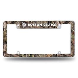 Rico Industries - Boston Celtics Chrome Metal License Plate Frame with Bold Mossy Oak Camouflaged Camo Design - Multi