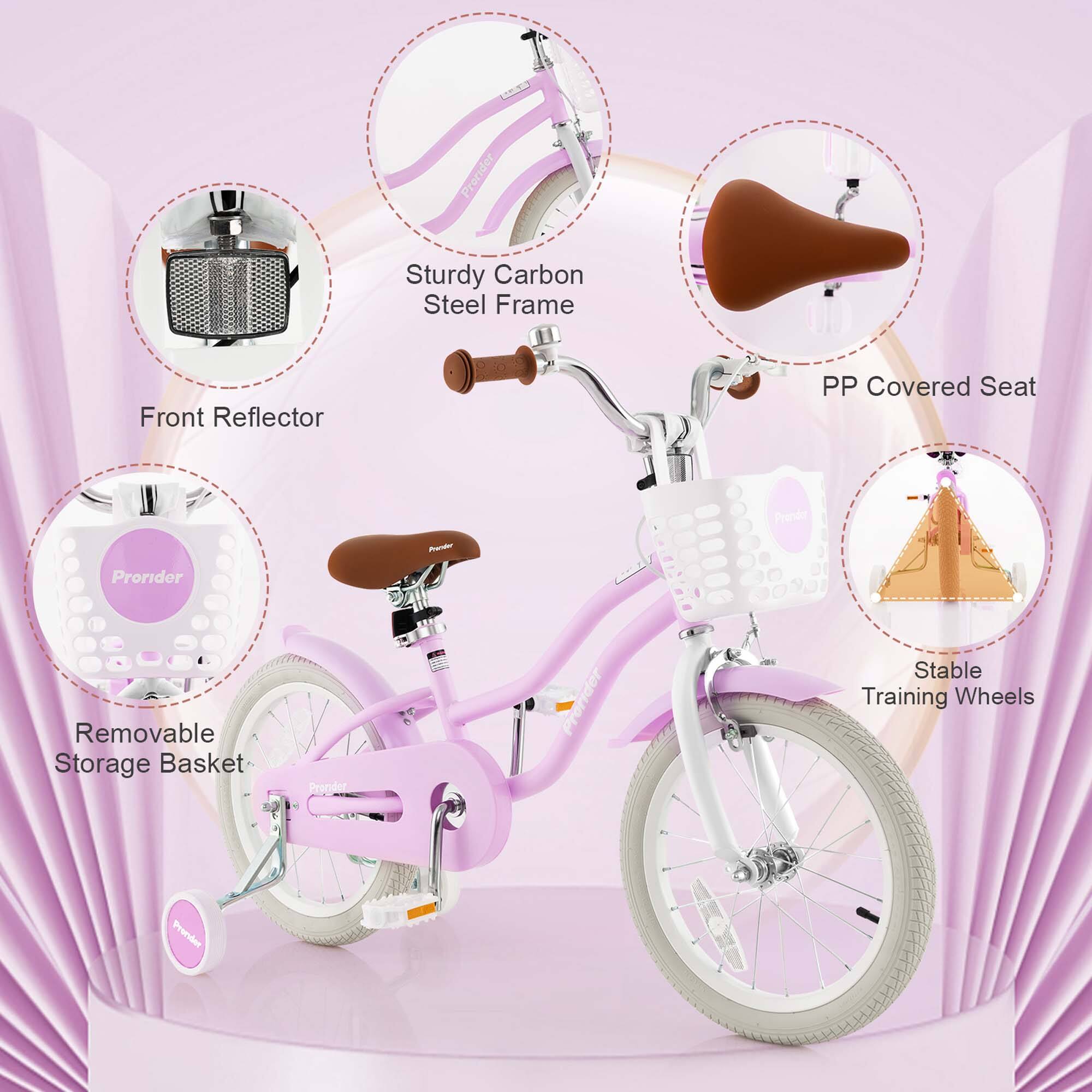 - Sturdy Carbon Steel Frame
- Front Reflector
- PP Covered Seat
- Removable Storage Basket
- Stable Training Wheels