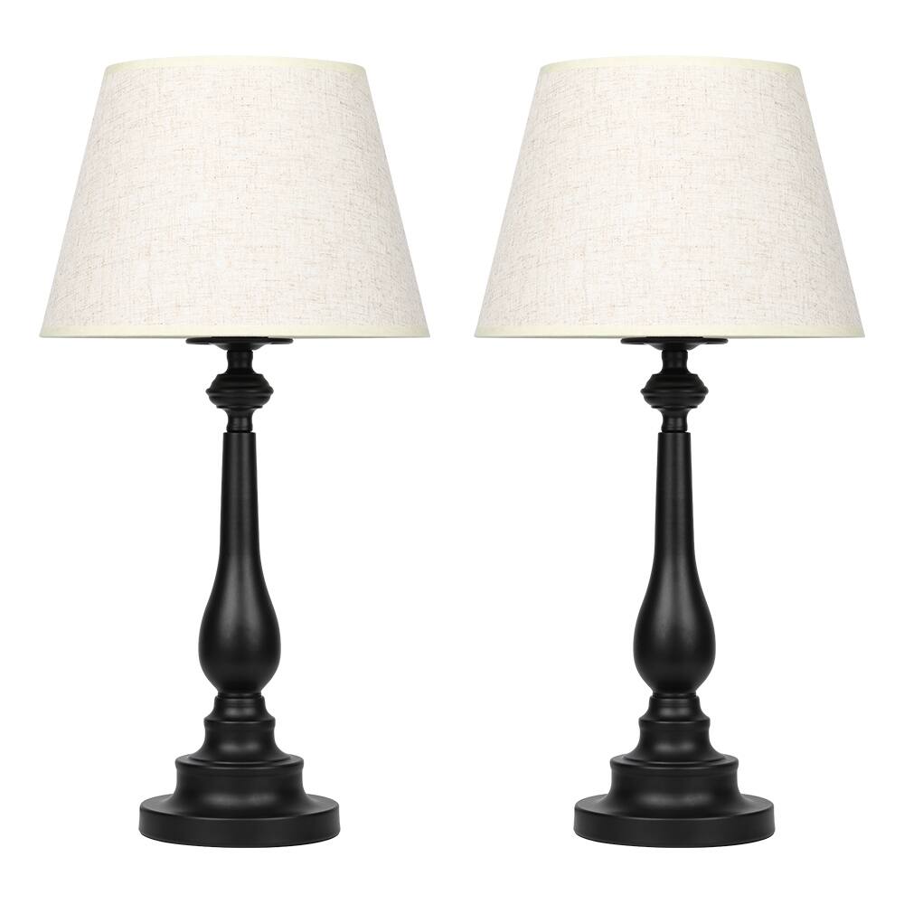 Front. Oumilen - Black Classic Table Lamp with Beige Fabric Shade, E26 Socket & UL Plug.