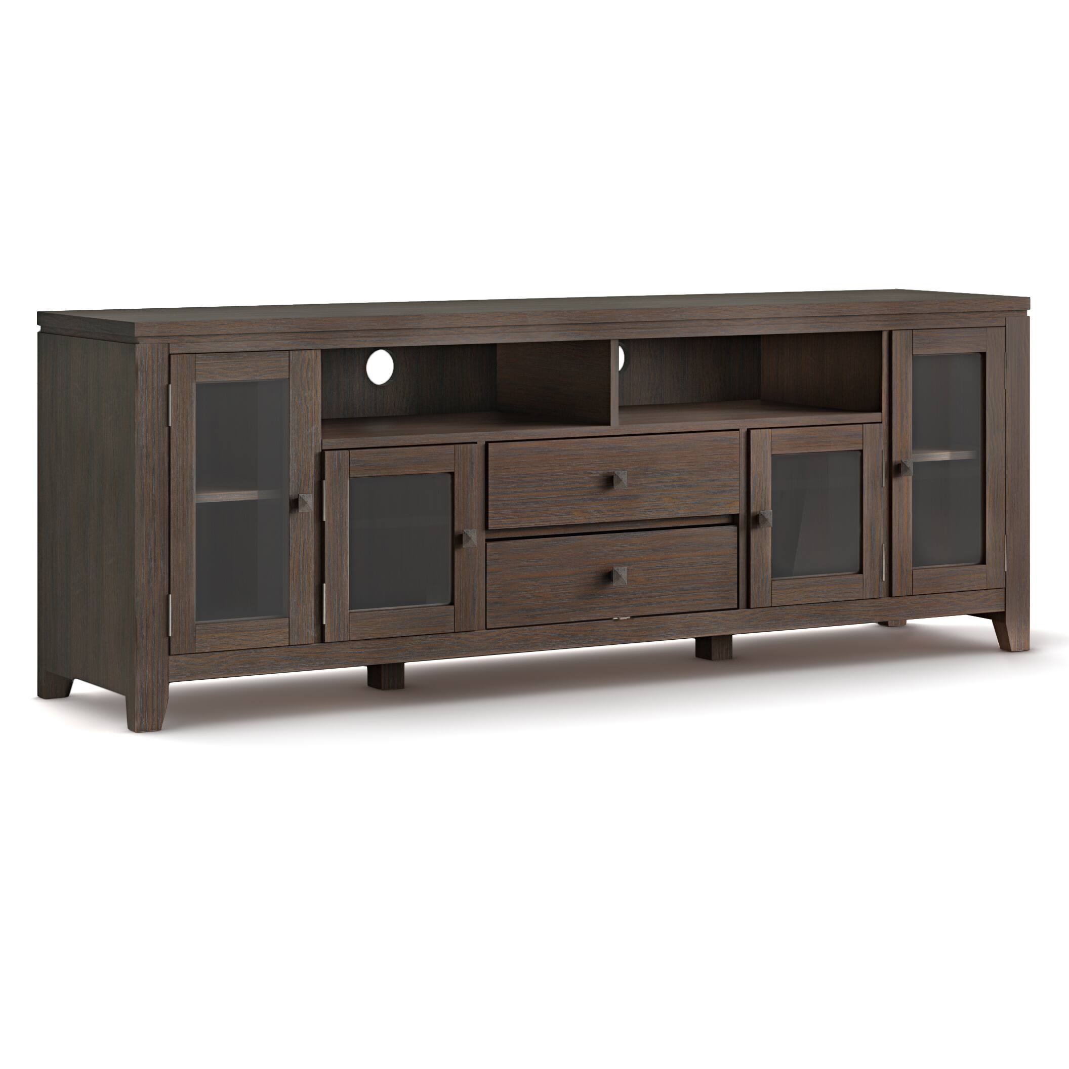 Simpli Home - Cosmopolitan SOLID WOOD 72 inch Wide TV Media Stand For TVs up to 80 inches - Farmhouse Brown