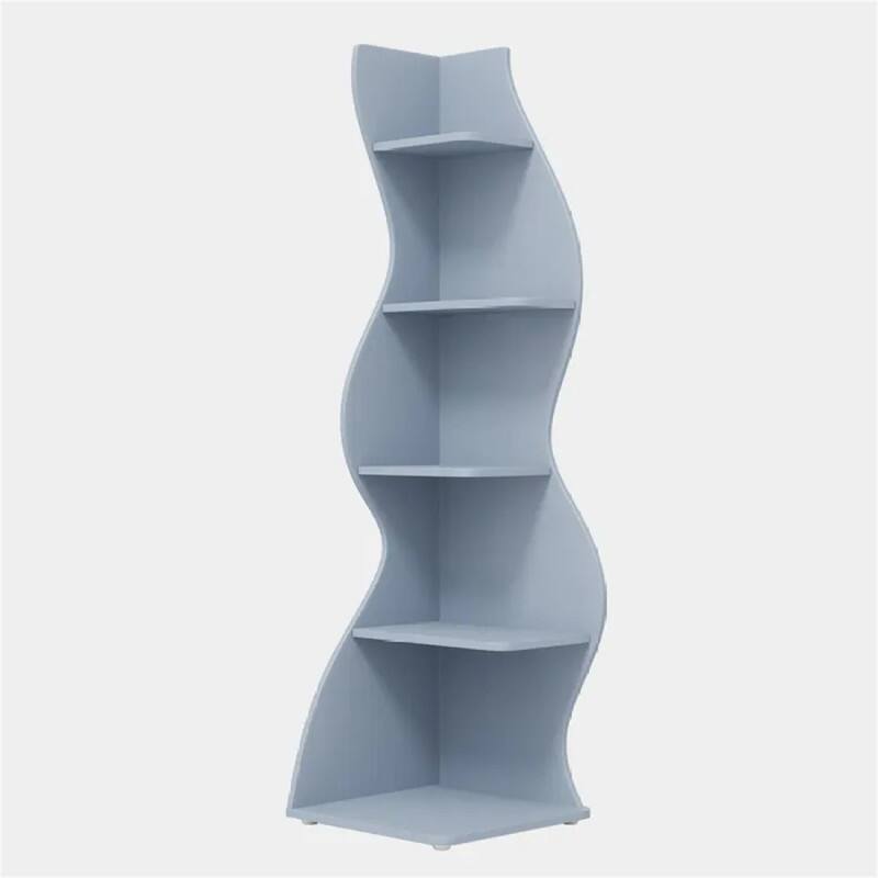 Alt View 3. HTUTWOO - Wall Corner Bookcase - 5-Tier Wood Corner Shelf, 70.53" Tall, Display Storage Rack with Snap Setup for Small Spaces - Blue.