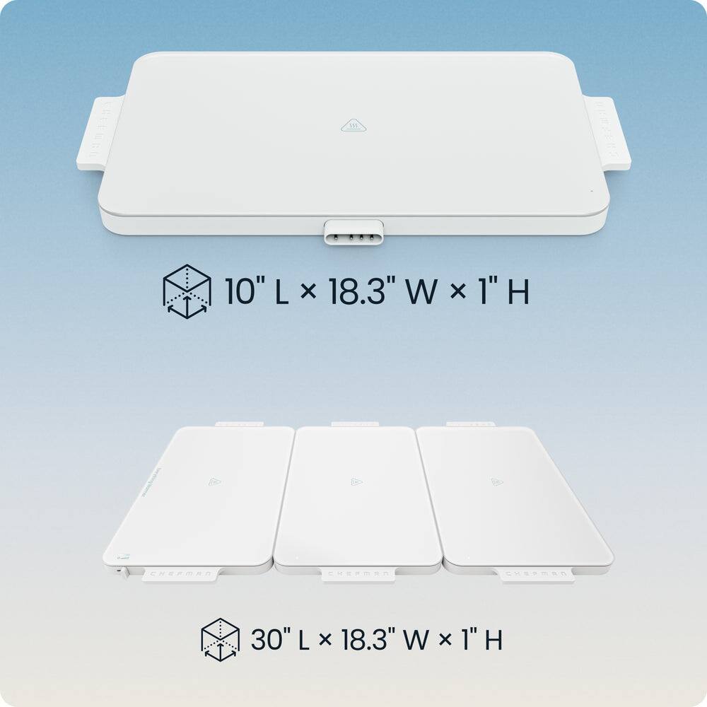 10" L X 18.3" W X 1" H  
30" L x 18.3" W x 1" H