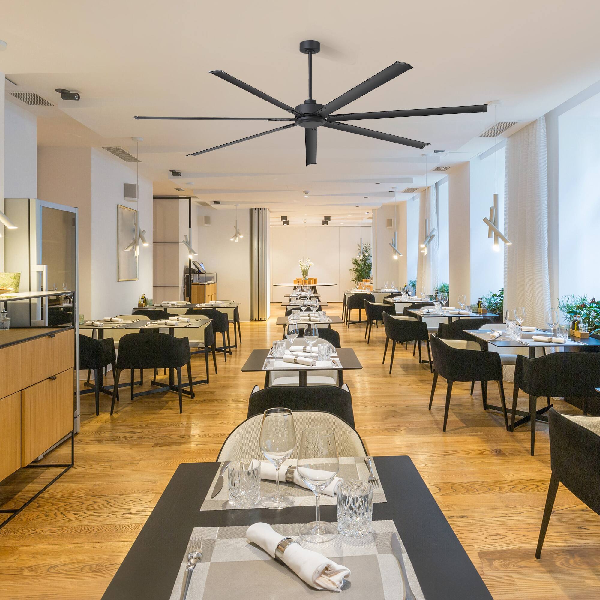 Alt View 1. Breezary - 96-Inch Extra Large Ceiling Fan Without Light, DC Motor, 7 Aluminum Blades, 6-Speed Remote with Timer - 96-inch Black.