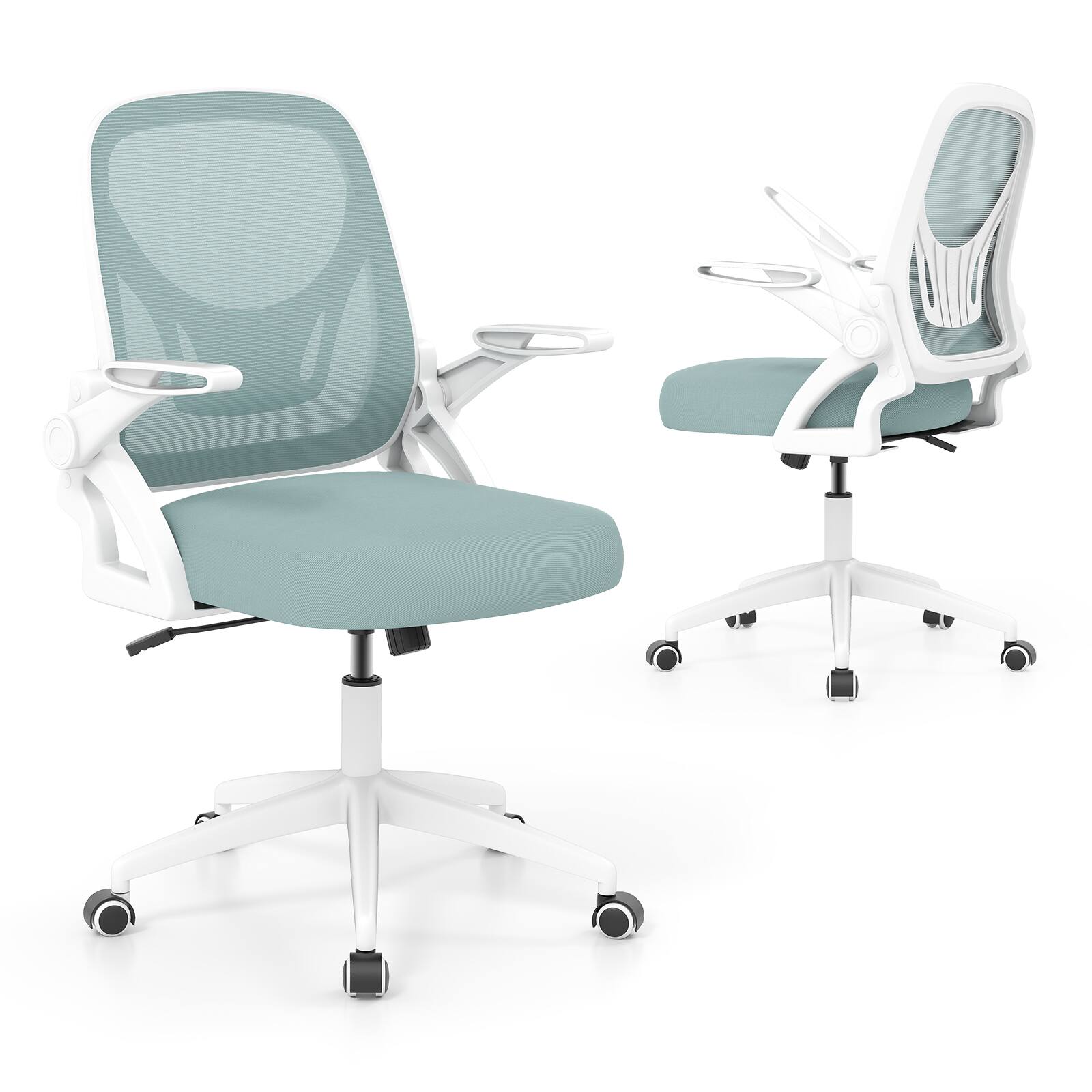 Left. WELLFOR - Ergonomic Computer Desk Chair with Lumbar Support and Flip-up Arms - Navy.