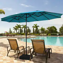 Mondawe - 15 Feet Double-Sided Twin Patio Umbrella with Crank and Base - Turquoise