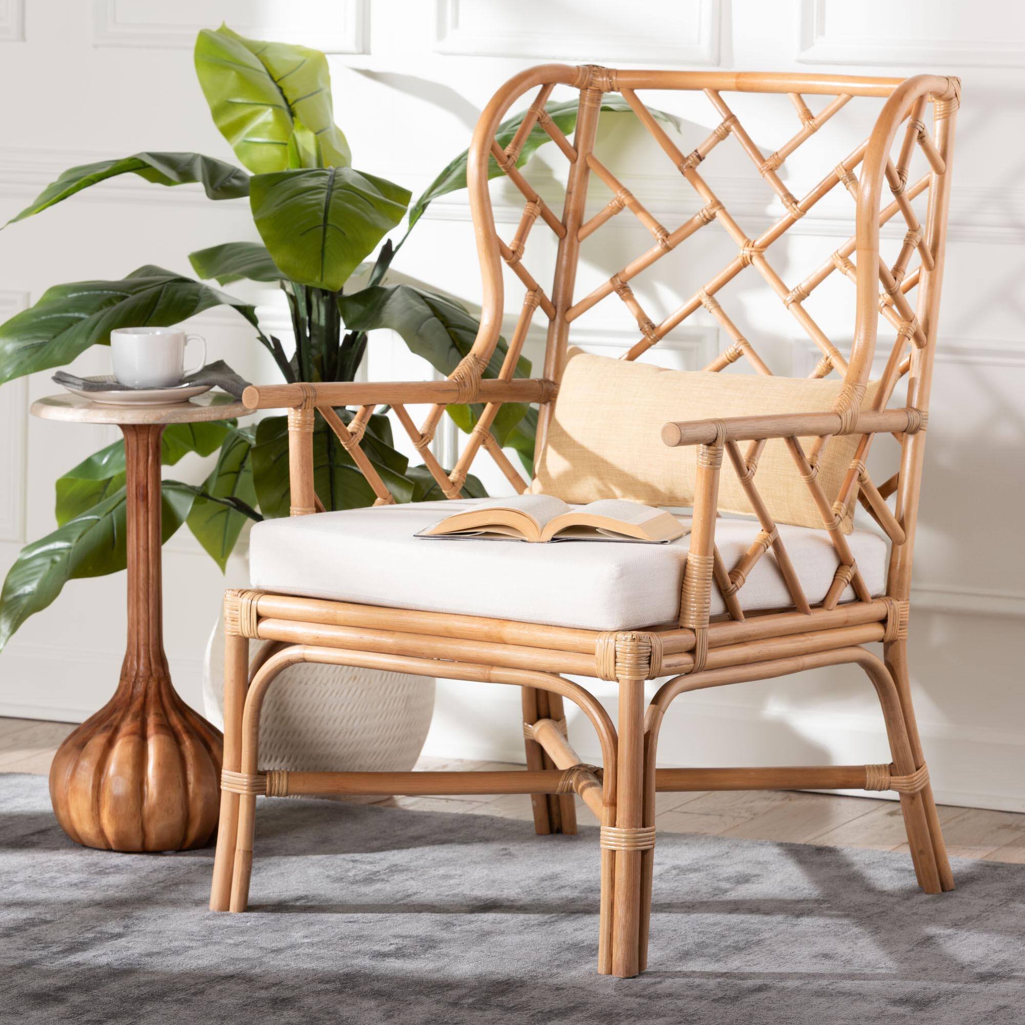 Alt View 4. bali & pari - Ray Natural Rattan Wingback Armchair with Removable Cushion - Natural Rattan.