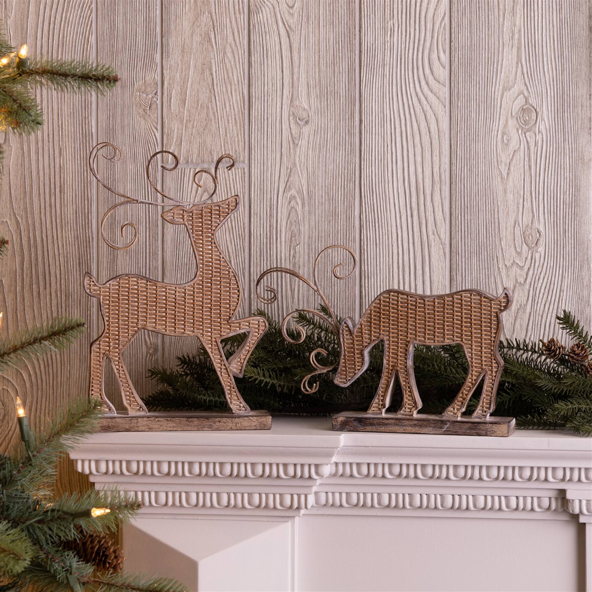 Angle. BreeBe - Wicker Design Deer Silhouette Decor (Set of 2) - Brown.