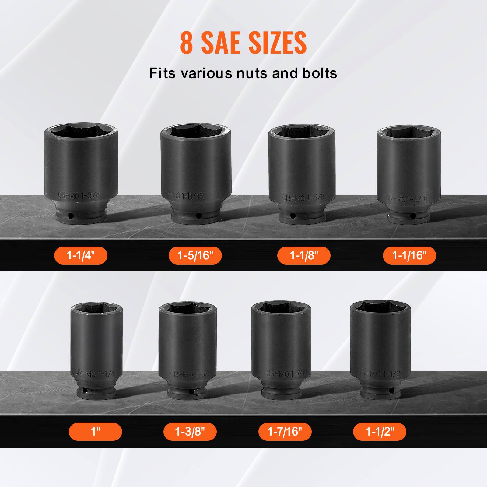 8 SAE SIZES  
Fits various nuts and bolts  

- R-M01-3/4  
- R-M01-11/16  
- R-M01-5/8  
- R-M01-9/16  
- R-M01-1/4  
- R-M01-5/16  
- R-M01-1/8  
- R-M01-1/16  
- R-M01-1  
- R-M01-3/8  
- R-M01-7/16  
- R-M01-1/2  
- R-M01-1-1/2