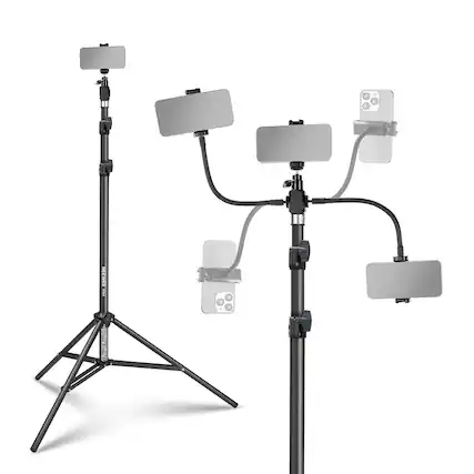Front. Neewer - Basics Tripod Stand, Dual Flexible Arms, Aluminum - Black.