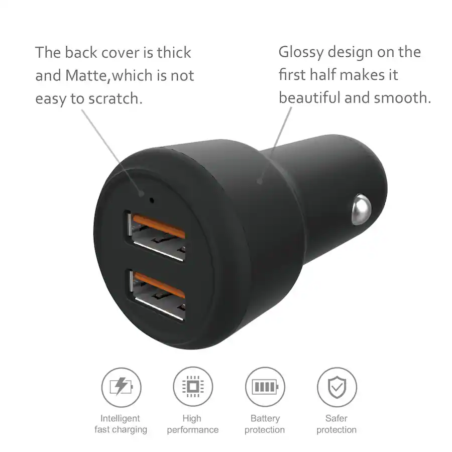 Compact 18 Pin Connector Reiko 8 PIN Portable Car Charger With Built In 3 Ft Cable In Black ...
