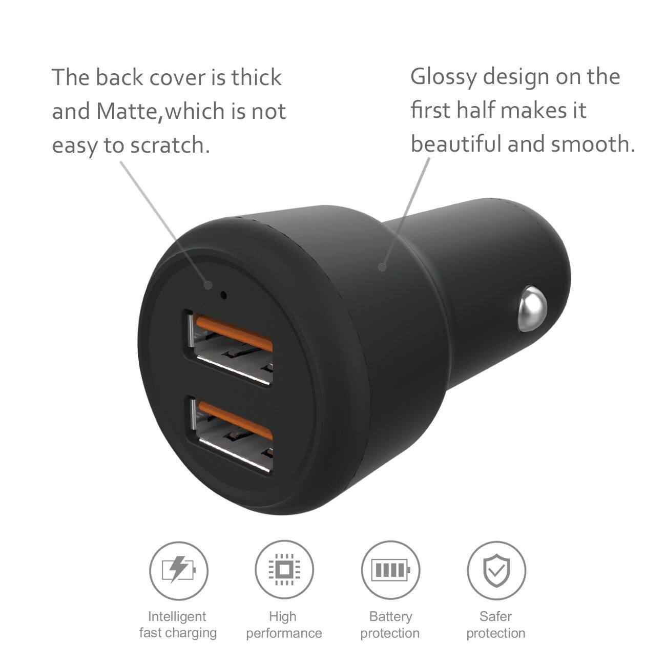Reiko 8 PIN Portable Car Charger With Built In 3 Ft Cable In Black ...
