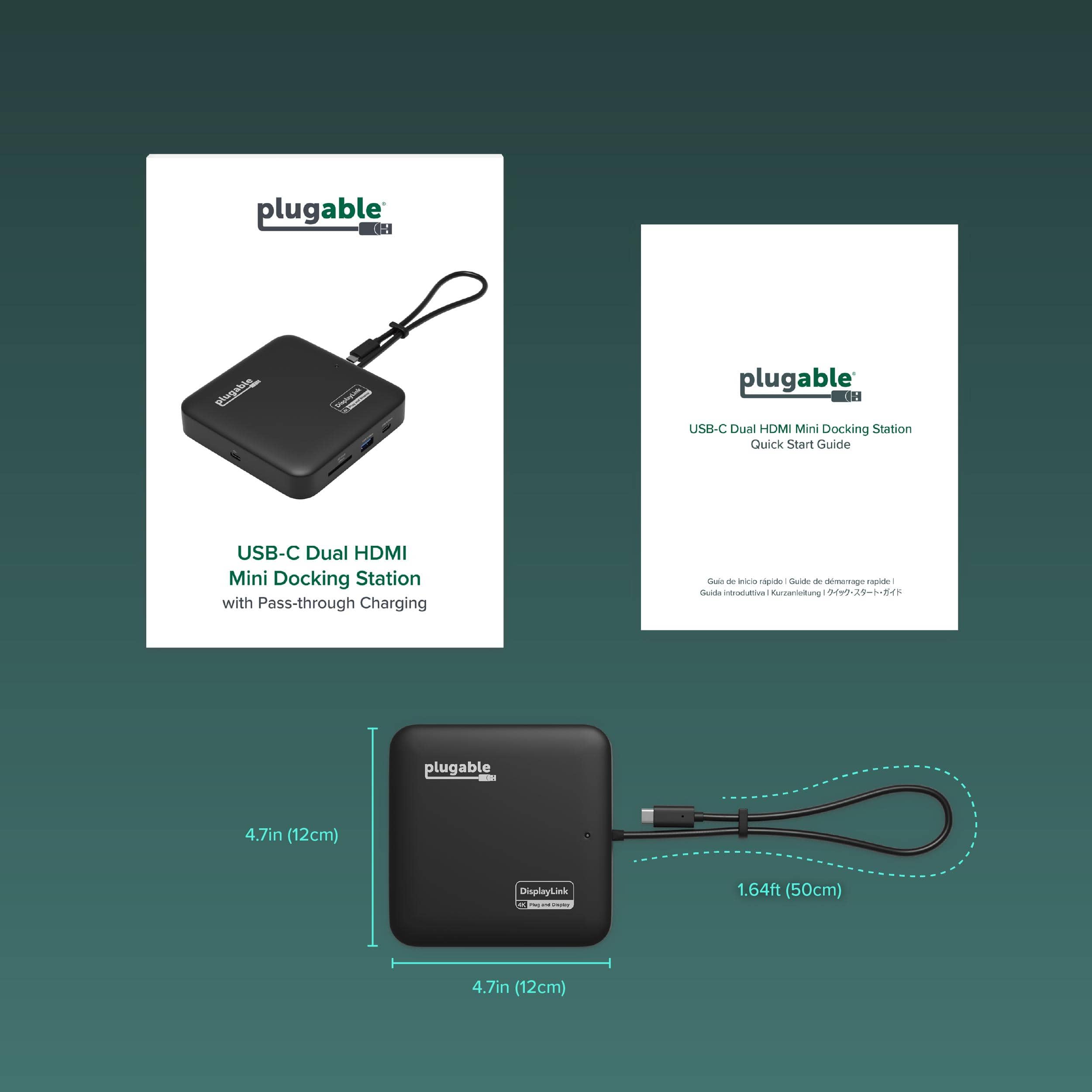 Plugable 7 in 1 USB C Docking Station Dual Monitor Dual HDMI Dock