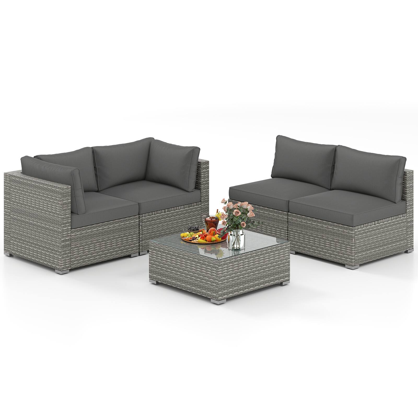Gymax - 5PCS Patio Sectional Sofa Couch PE Rattan Conversation Set Outdoor - Gray price history on PriceWatchPro