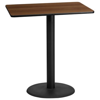 Front. Emma + Oliver - 30"x42" Rectangular Laminate Bar Table with 24" Round Base - Walnut.