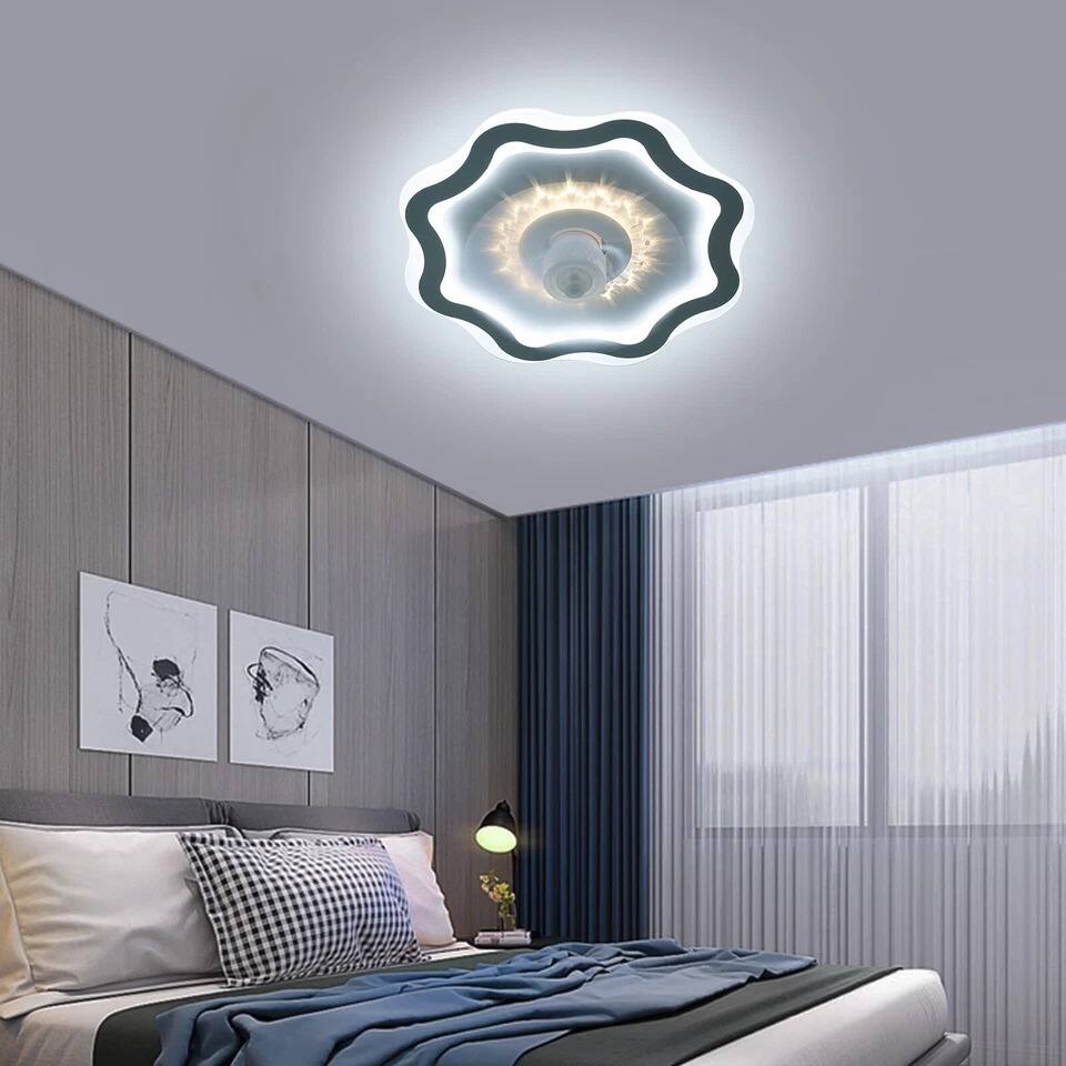 Alt View 3. Home Collection - Modern Flush Mount Ceiling Fan Light with Dimmable LED and Remote Control, White.