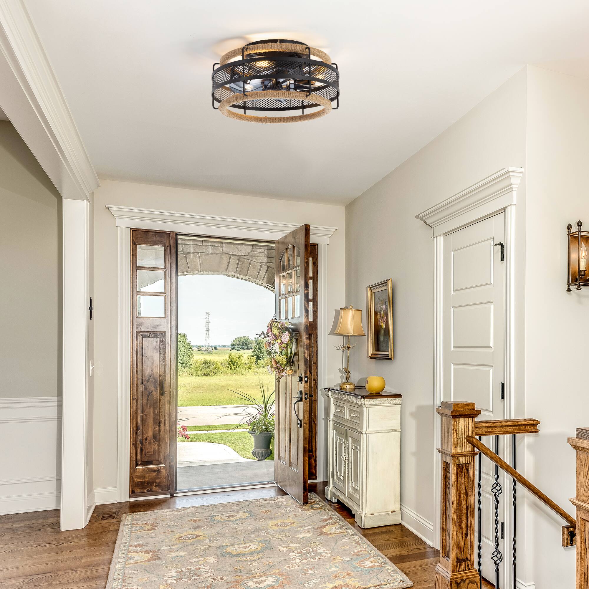 Alt View 1. Breezary - Breezary 12.5-Inch Indoor Enclosed Caged Ceiling Fan with 7 ABS Blades, DC Motor, 6-Speed Remote Control with Timer - Matte Black.