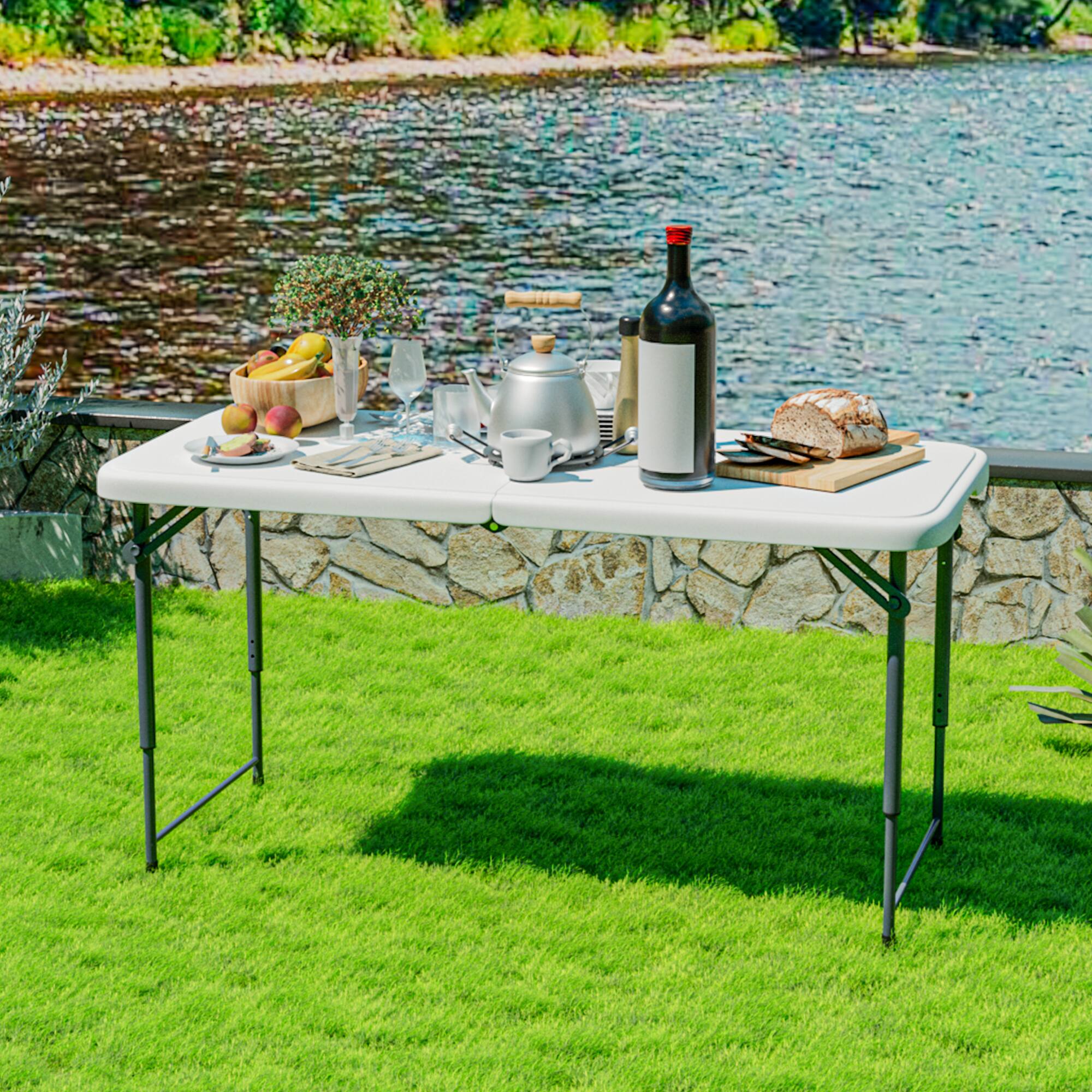 Alt View 1. Decksplore - 48x24 Inch Portable Folding Table, Height-Adjustable for Indoor/Outdoor Events. Durable Plastic, Folds for Easy Storage. - White.