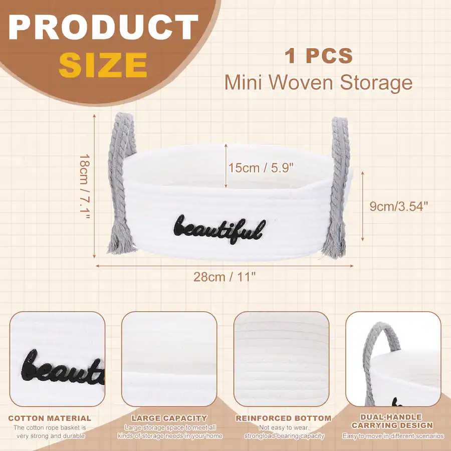 Small White Box Rack Unique Bargains Rectangular Rope Basket, 11x5.9x7.1inch Small Woven ...
