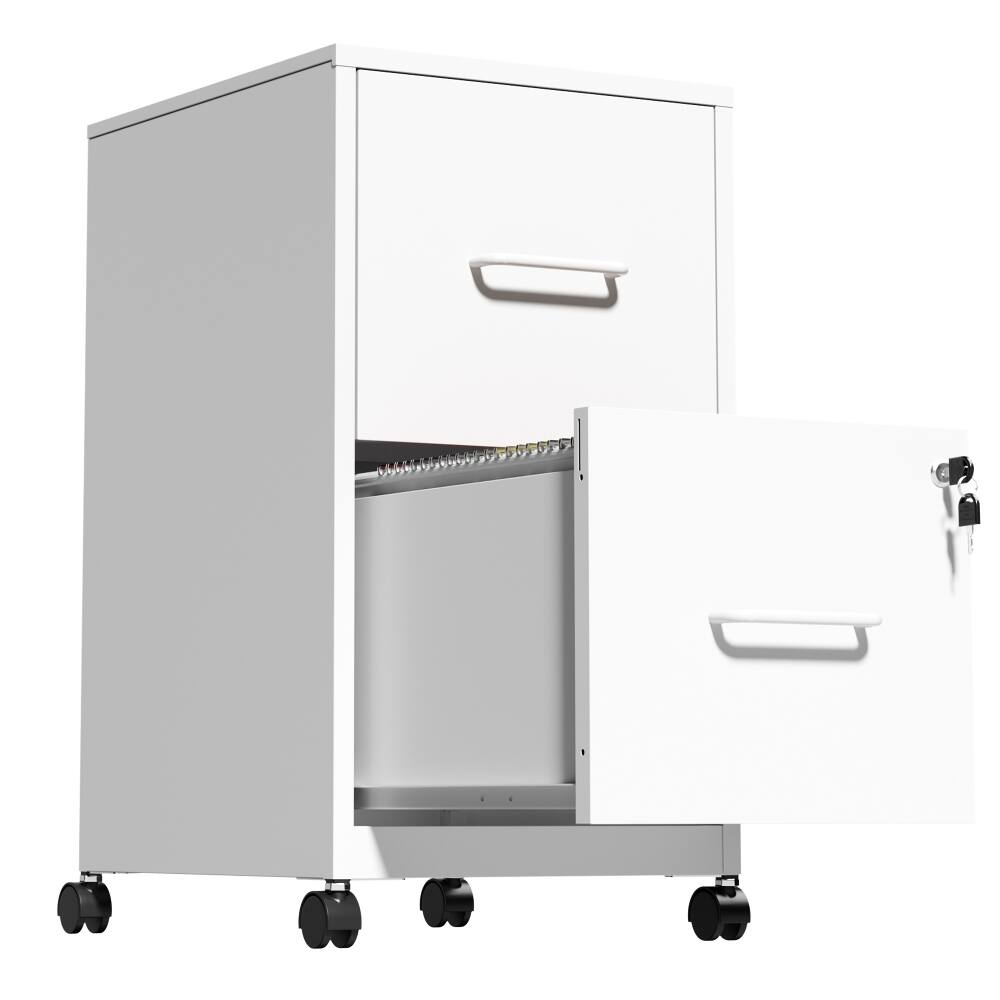 Alt View 9. Loheer - Loheer 2 Drawer File Cabinet with Lock and Wheels Black Metal Under Desk Storage for Letter Legal Files.