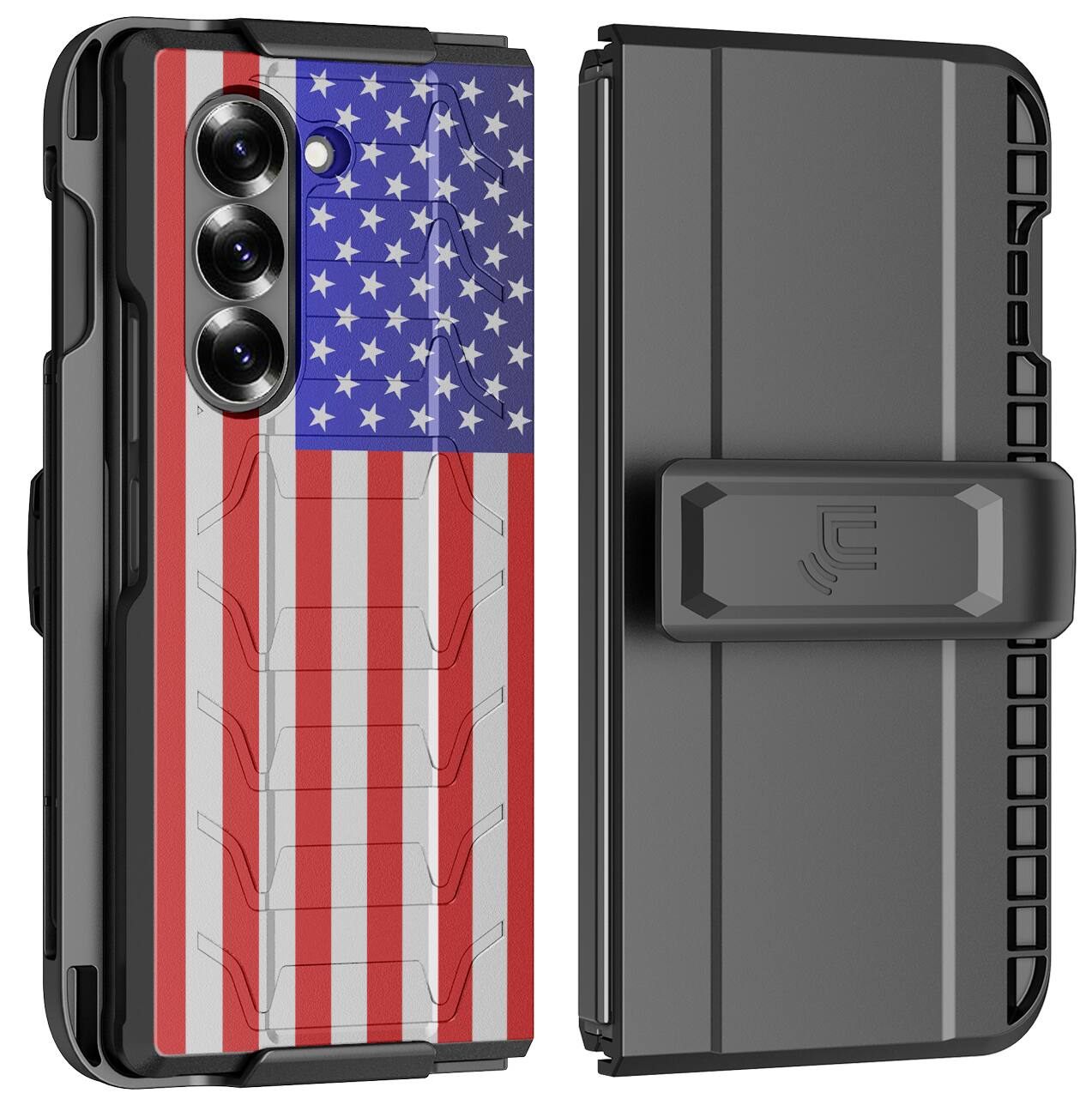 Alt View 2. Nakedcellphone - Combo for Samsung Galaxy Z Fold 6 - Special Ops Phone Case and Belt Clip Holster - USA Flag.