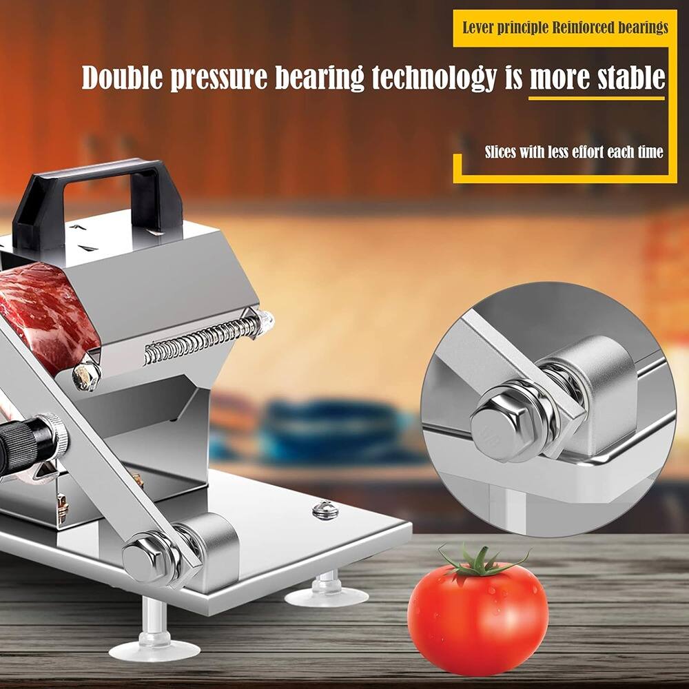Lever principle Reinforced bearings  
Double pressure bearing technology is more stable  
Slices with less effort each time