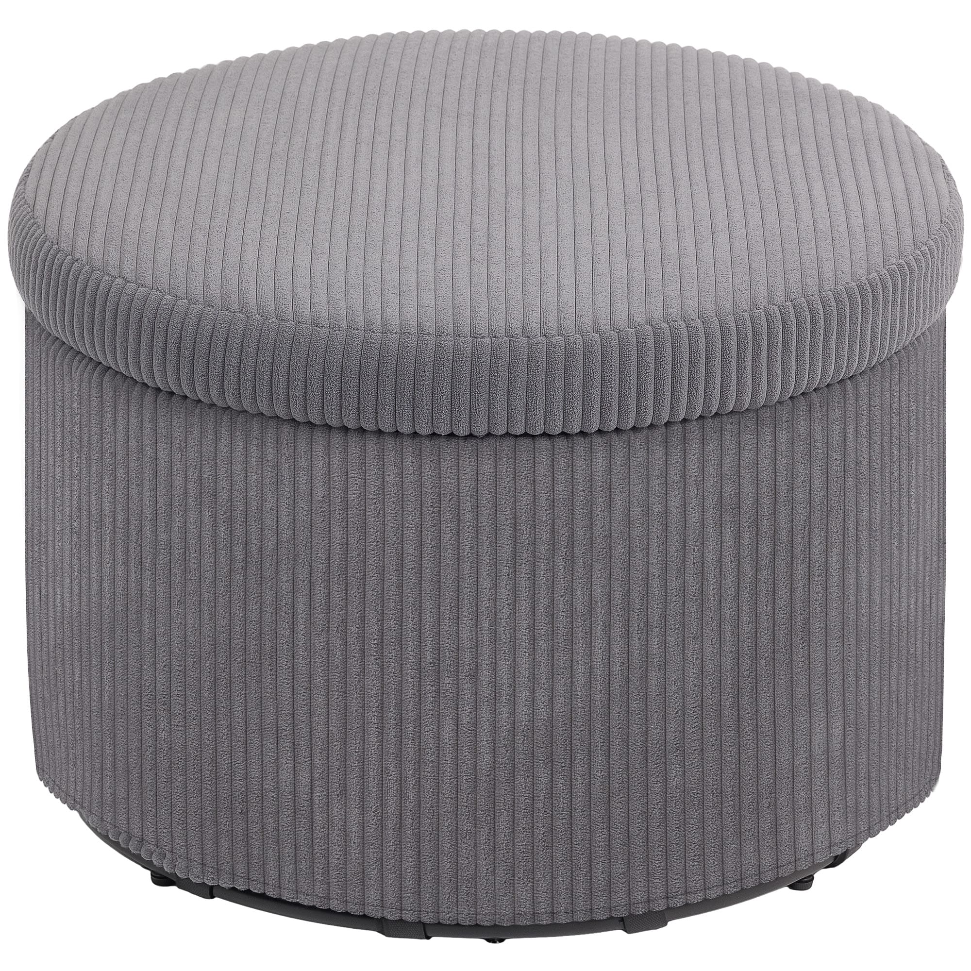 Homcom - Storage Ottoman with Lid, 24 In Round Pouf Ottoman with Storage, Upholstered Corduroy Foot Rest Stool for Living Room - Grey