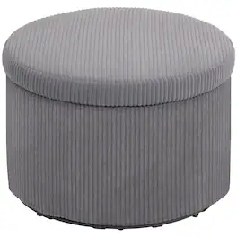 Homcom - Storage Ottoman with Lid, 24 In Round Pouf Ottoman with Storage, Upholstered Corduroy Foot Rest Stool for Living Room - Gray