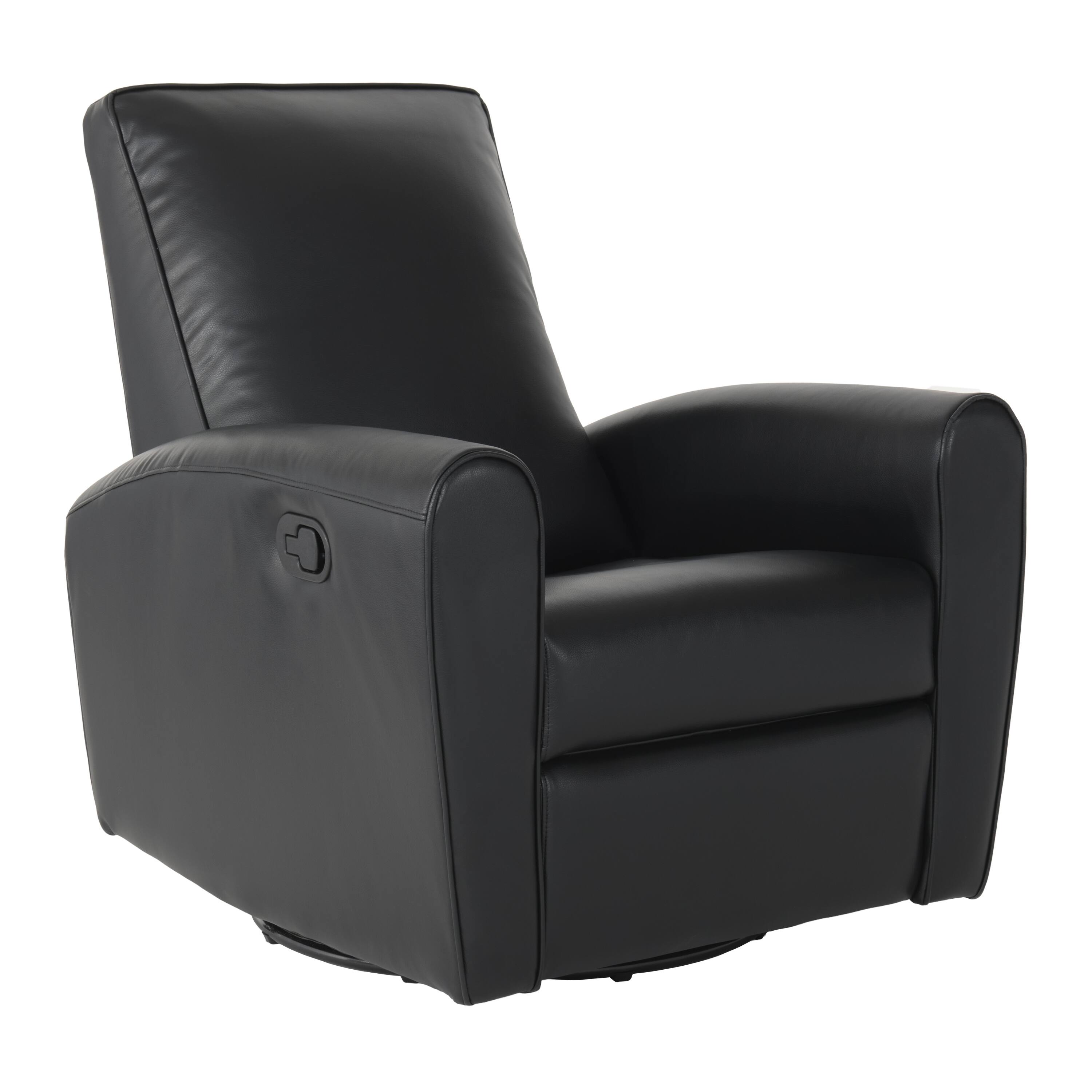 Angle. CorLiving - Marin Faux Leather Upholstered Indoor Swivel Glider Manual Recliner with Steel and Engineered Wood Frame - Black.