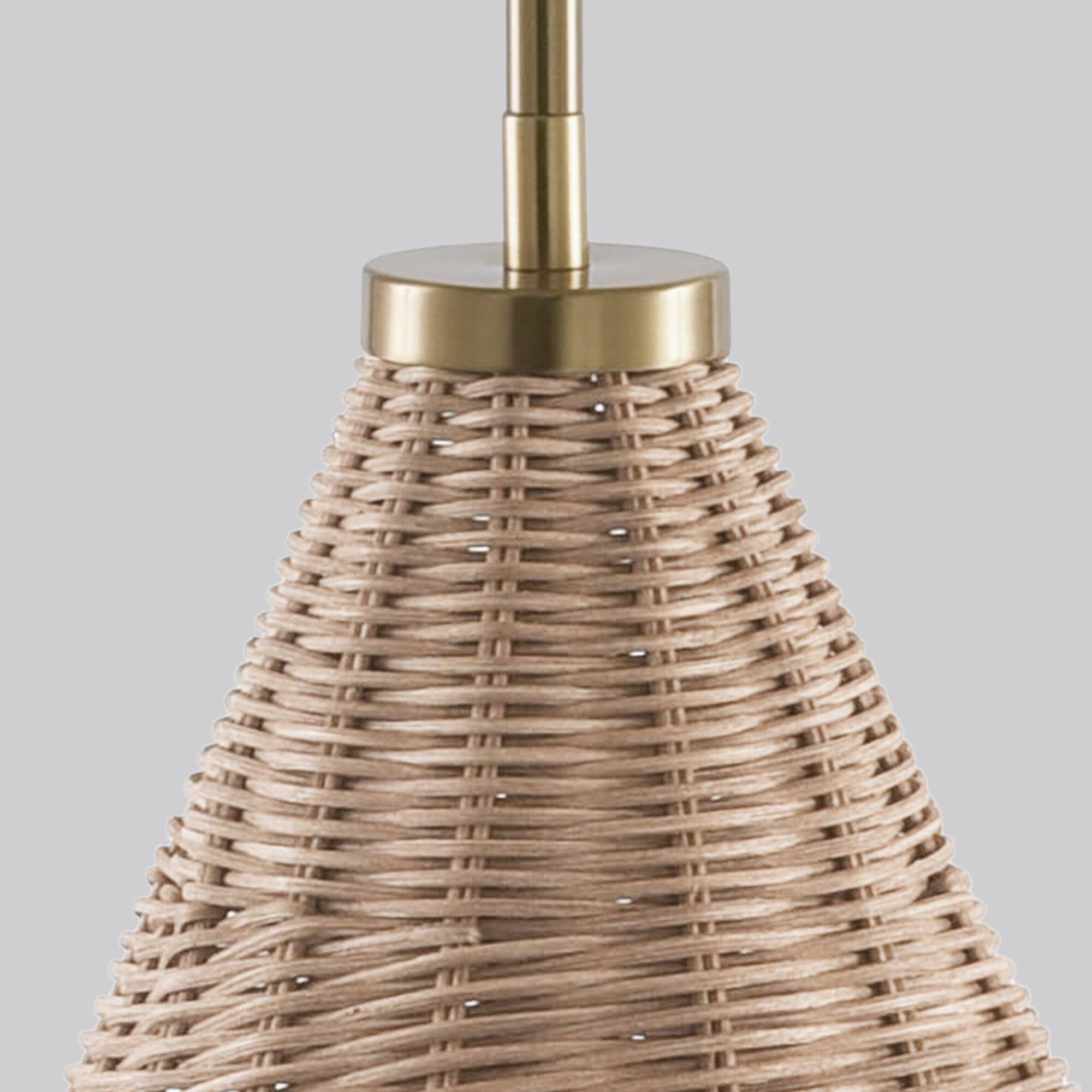 Alt View 10. Parrot Uncle - 1-Light Natural Modern Brass Hand-Woven Rattan Hanging Lamp Pendant Light - Brass.