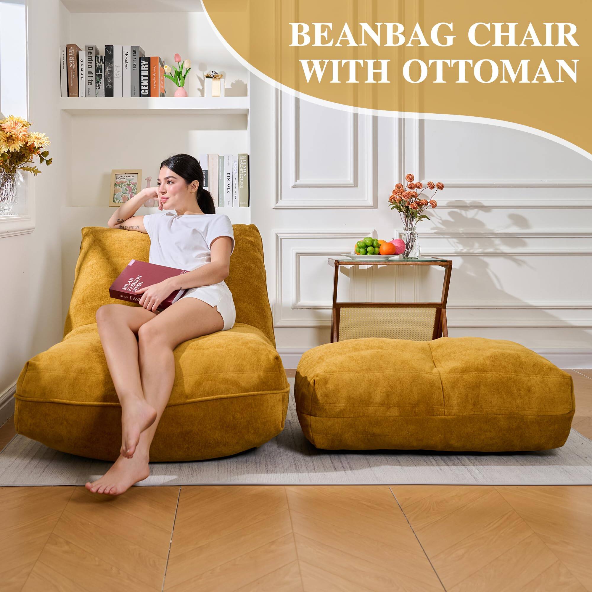 Sure, here is the corrected and grouped text:

---

**BEANBAG CHAIR WITH OTTOMAN**

---

**T4 J Dentre dite : 201 : I I I CENTURY | BEANBAG CHAIR WITH OTTOMAN | ESOLA LIMES - SERNIV 5 AN**

---