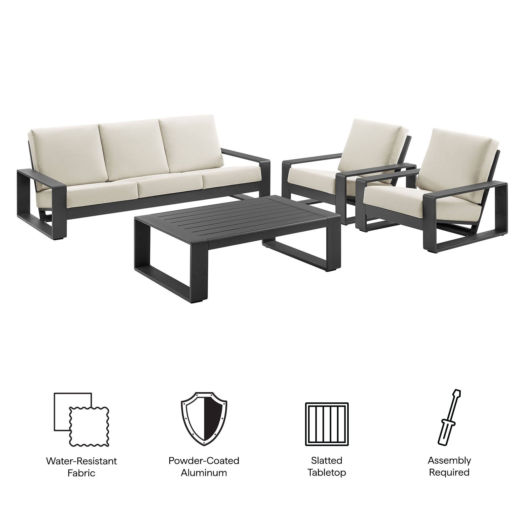 Water-Resistant Fabric  
Powder-Coated Aluminum  
Slatted Tabletop  
Assembly Required