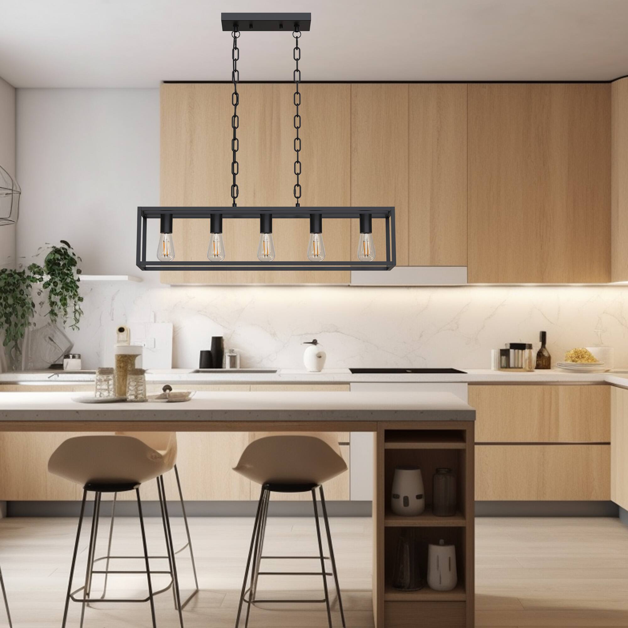 Back. Jandcase - JANDCASE 5-Light Black Island Pendant Light, E26 Socket, Non-Integrated Bulbs, KD Design, for Kitchen Island - Black.